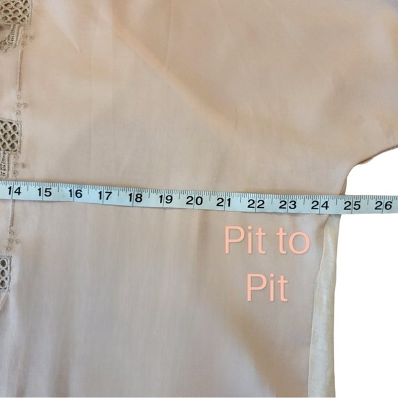 Comme Toi (Anthropologie) Short Sleeve Top with Cut-out Crochet Details in Peach - Picture 5 of 12